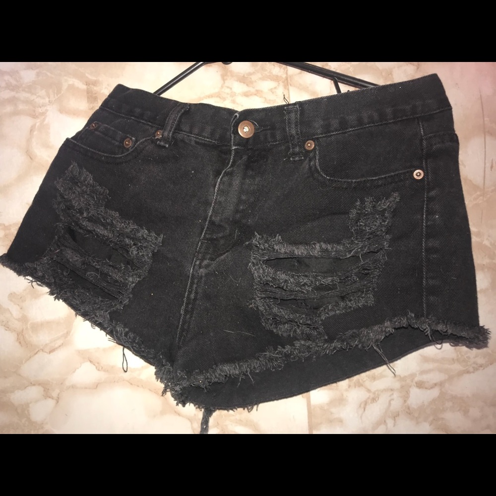 black distressed shorts